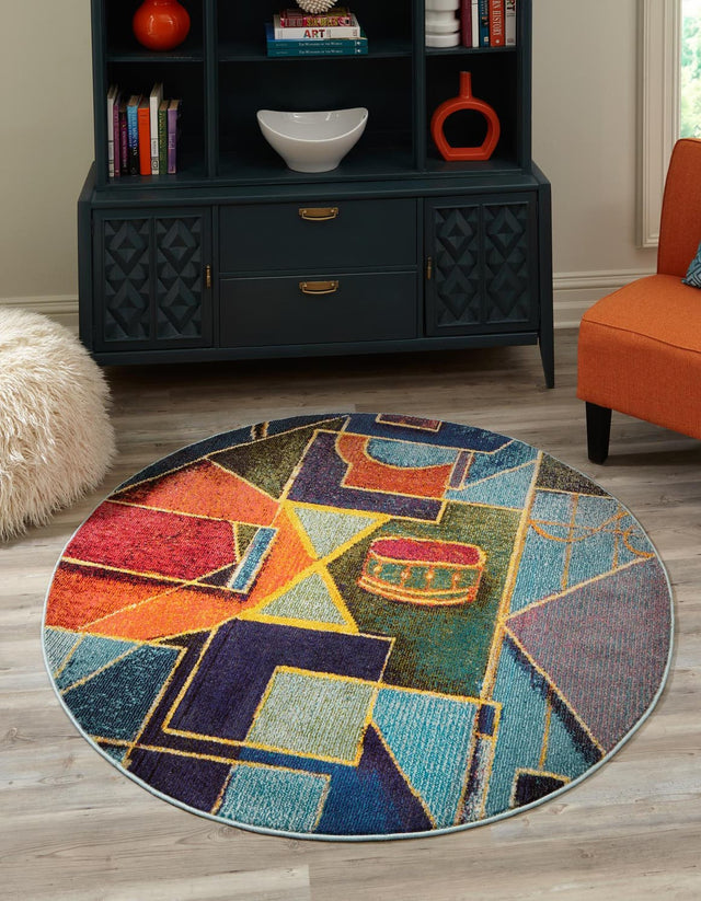 Multicolor 5' 3 x 5' 3 Haerfest Round Area Rug Abstract Super Colorful Modern Vivid Carpet for Unique Interior Design Room Decorating for Sale at Rug Engine