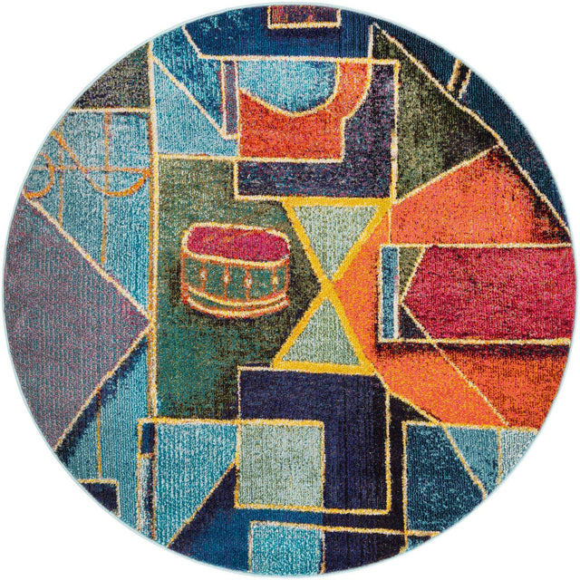 Multicolor 5' 3 x 5' 3 Haerfest Round Area Rug Abstract Super Colorful Modern Vivid Carpet for Unique Interior Design Room Decorating for Sale at Rug Engine