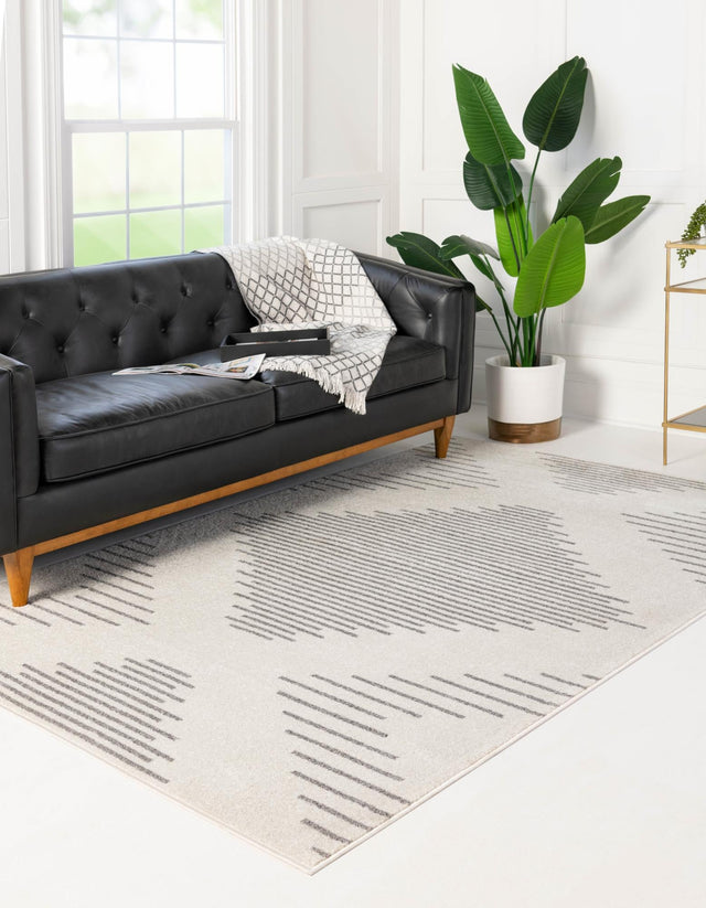 Ivory and Gray 9' x 12' Kai Rectangle Area Rug Easy Clean 100% Polypropylene With Cotton Backing Modern Geometric Carpet for Living, Dining, Office, Bedroom for Sale at Rug Engine
