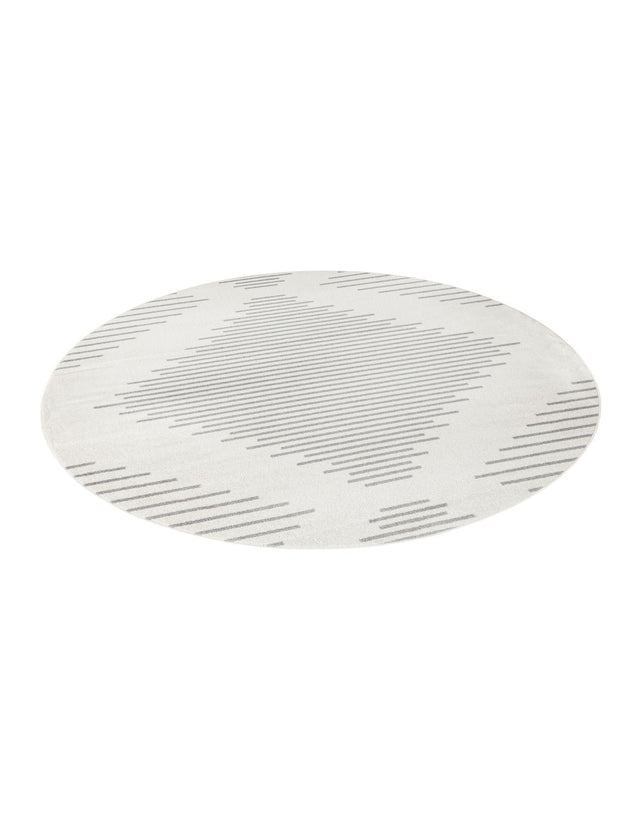 Ivory and Gray 7' 10 x 7' 10 Kai Round Area Rug Easy Clean 100% Polypropylene With Cotton Backing Modern Geometric Carpet for Living, Dining, Office, Bedroom for Sale at Rug Engine