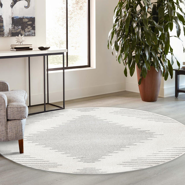 Ivory and Gray 6' 1 x 6' 1 Kai Round Area Rug Easy Clean 100% Polypropylene With Cotton Backing Modern Geometric Carpet for Living, Dining, Office, Bedroom for Sale at Rug Engine