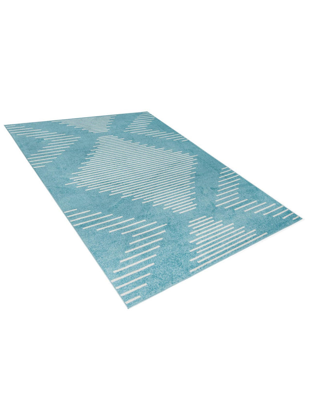 Light Blue 7' 10 x 10' Kai Rectangle Area Rug Easy Clean 100% Polypropylene With Cotton Backing Modern Geometric Carpet for Living, Dining, Office, Bedroom for Sale at Rug Engine