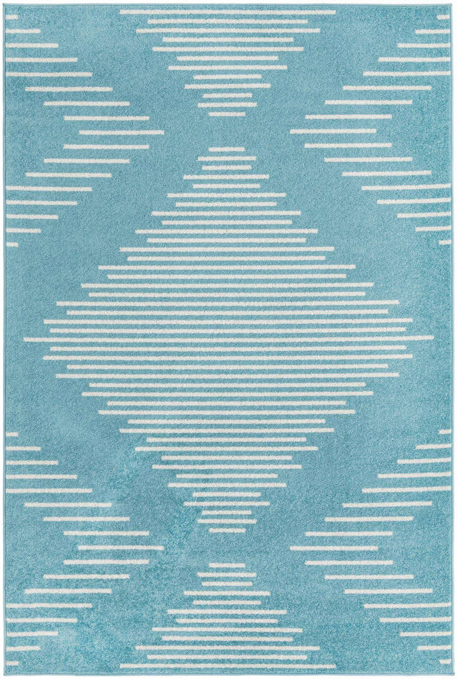 Light Blue 6' 1 x 9' Kai Rectangle Area Rug Easy Clean 100% Polypropylene With Cotton Backing Modern Geometric Carpet for Living, Dining, Office, Bedroom for Sale at Rug Engine