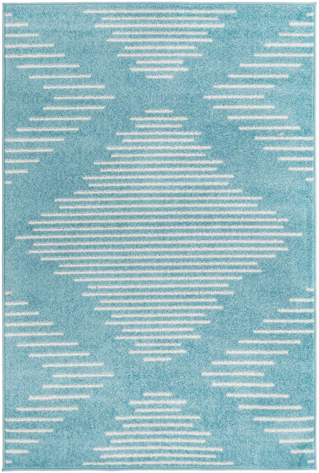 Light Blue 4' 1 x 6' 1 Kai Rectangle Area Rug Easy Clean 100% Polypropylene With Cotton Backing Modern Geometric Carpet for Living, Dining, Office, Bedroom for Sale at Rug Engine