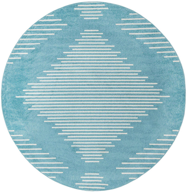 Light Blue 10' x 10' Kai Round Area Rug Easy Clean 100% Polypropylene With Cotton Backing Modern Geometric Carpet for Living, Dining, Office, Bedroom for Sale at Rug Engine