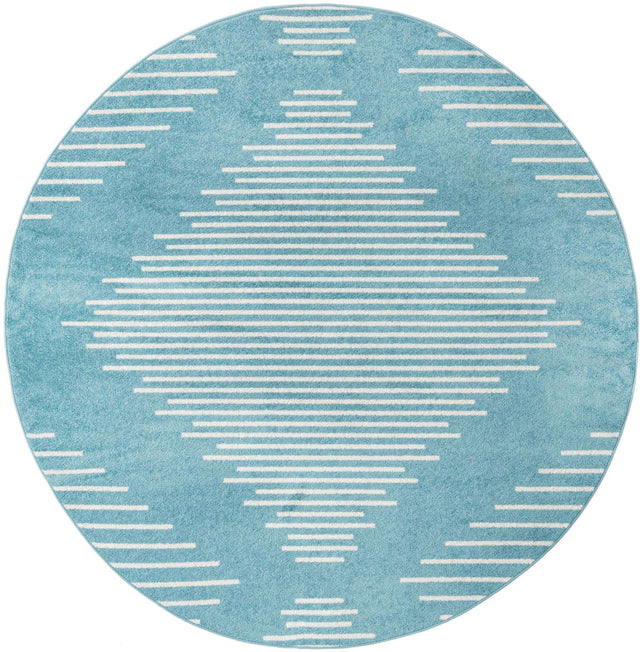 Light Blue 2' x 7' 10 Kai Round Area Rug Easy Clean 100% Polypropylene With Cotton Backing Modern Geometric Carpet for Living, Dining, Office, Bedroom for Sale at Rug Engine