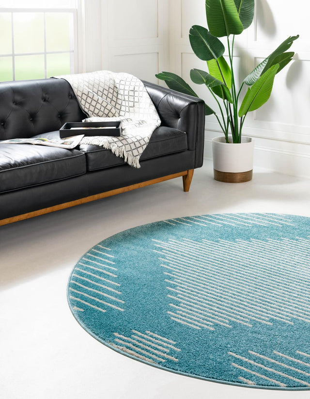 Light Blue 6' 1 x 6' 1 Kai Round Area Rug Easy Clean 100% Polypropylene With Cotton Backing Modern Geometric Carpet for Living, Dining, Office, Bedroom for Sale at Rug Engine