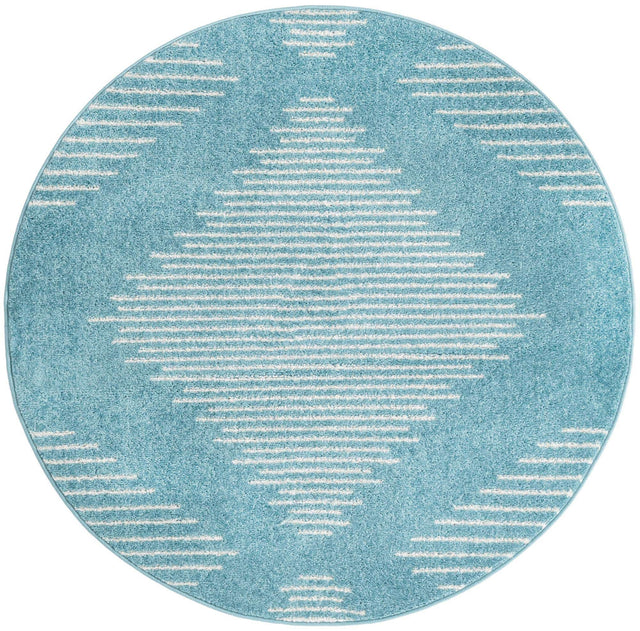 Light Blue 4' 1 x 4' 1 Kai Round Area Rug Easy Clean 100% Polypropylene With Cotton Backing Modern Geometric Carpet for Living, Dining, Office, Bedroom for Sale at Rug Engine