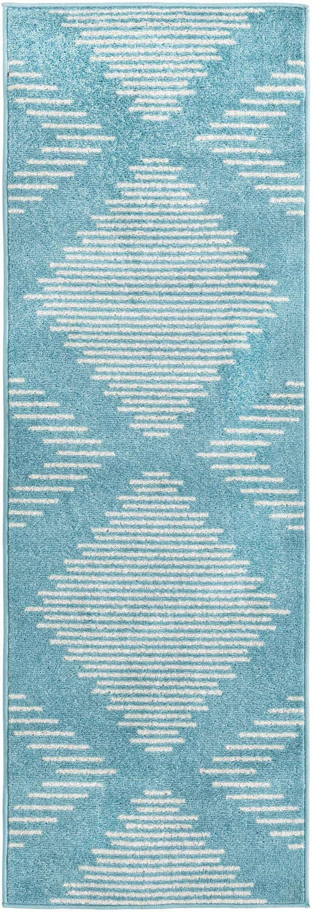 Light Blue 2' x 6' 1 Kai Runner Area Rug Easy Clean 100% Polypropylene With Cotton Backing Modern Geometric Carpet for Living, Dining, Office, Bedroom for Sale at Rug Engine