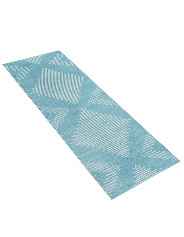 Light Blue 2' 7 x 10' Kai Runner Area Rug Easy Clean 100% Polypropylene With Cotton Backing Modern Geometric Carpet for Living, Dining, Office, Bedroom for Sale at Rug Engine