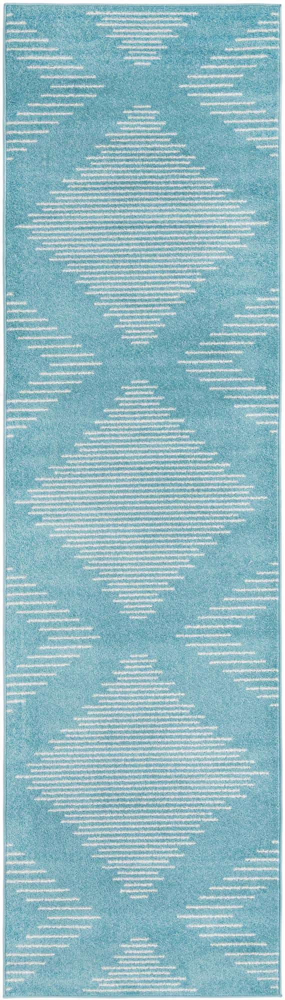 Light Blue 3' 3 x 12' Kai Runner Area Rug Easy Clean 100% Polypropylene With Cotton Backing Modern Geometric Carpet for Living, Dining, Office, Bedroom for Sale at Rug Engine