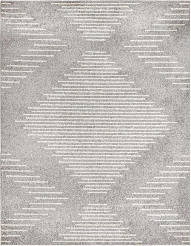 Gray and Ivory 7' 10 x 10' Kai Rectangle Area Rug Easy Clean 100% Polypropylene With Cotton Backing Modern Geometric Carpet for Living, Dining, Office, Bedroom for Sale at Rug Engine