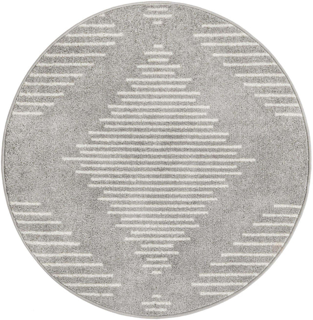 Gray and Ivory 3' 1 x 3' 1 Kai Round Area Rug Easy Clean 100% Polypropylene With Cotton Backing Modern Geometric Carpet for Living, Dining, Office, Bedroom for Sale at Rug Engine