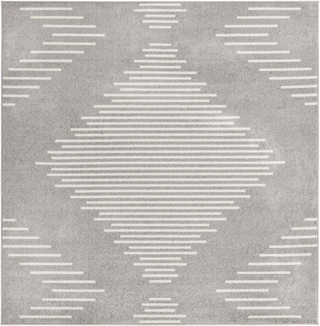 Gray and Ivory 7' 1 x 7' 1 Kai Square Area Rug Easy Clean 100% Polypropylene With Cotton Backing Modern Geometric Carpet for Living, Dining, Office, Bedroom for Sale at Rug Engine
