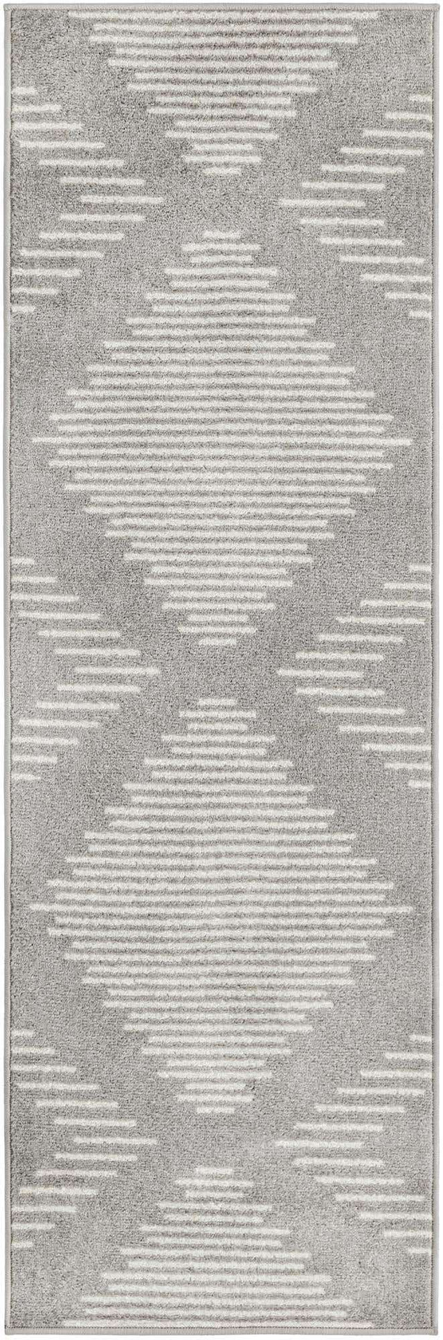 Gray and Ivory 2' x 6' 1 Kai Runner Area Rug Easy Clean 100% Polypropylene With Cotton Backing Modern Geometric Carpet for Living, Dining, Office, Bedroom for Sale at Rug Engine