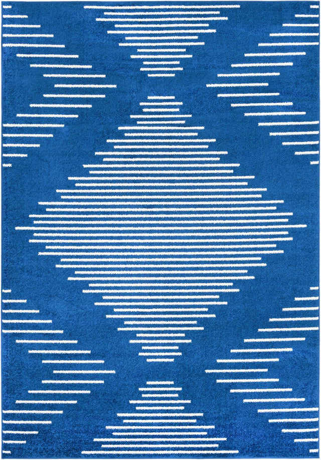 Navy Blue 7' 1 x 10' Kai Rectangle Area Rug Easy Clean 100% Polypropylene With Cotton Backing Modern Geometric Carpet for Living, Dining, Office, Bedroom for Sale at Rug Engine