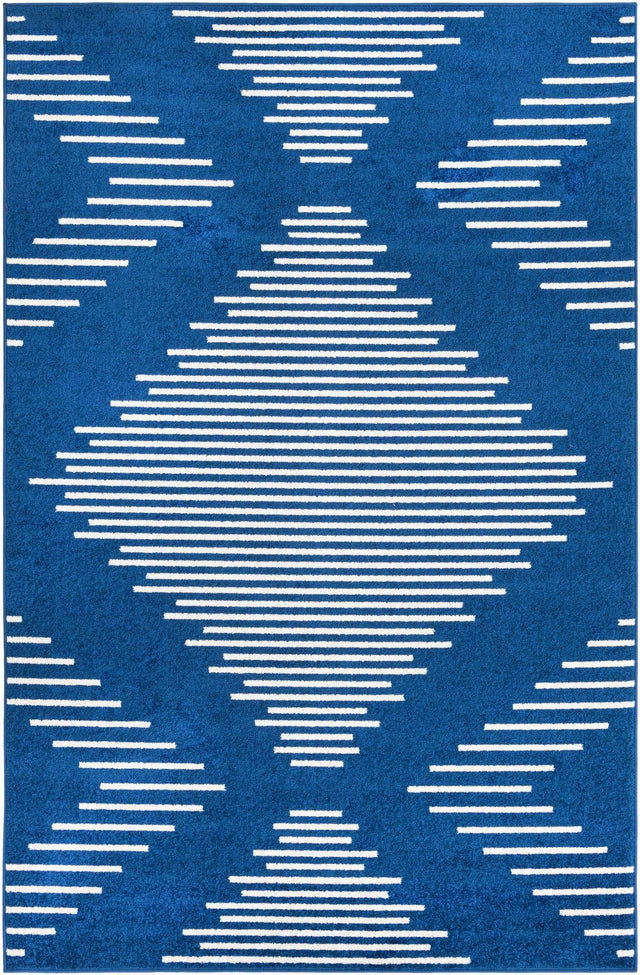 Navy Blue 6' 1 x 9' Kai Rectangle Area Rug Easy Clean 100% Polypropylene With Cotton Backing Modern Geometric Carpet for Living, Dining, Office, Bedroom for Sale at Rug Engine