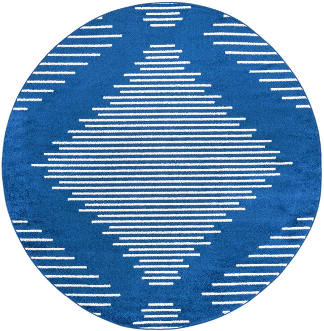 Navy Blue 2' x 7' 10 Kai Round Area Rug Easy Clean 100% Polypropylene With Cotton Backing Modern Geometric Carpet for Living, Dining, Office, Bedroom for Sale at Rug Engine