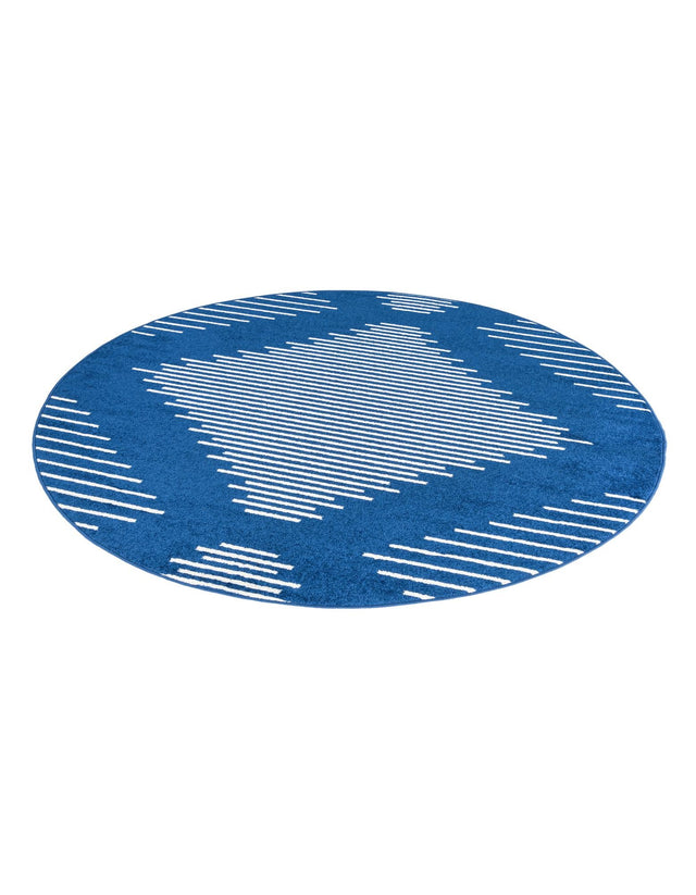 Navy Blue 6' 1 x 6' 1 Kai Round Area Rug Easy Clean 100% Polypropylene With Cotton Backing Modern Geometric Carpet for Living, Dining, Office, Bedroom for Sale at Rug Engine