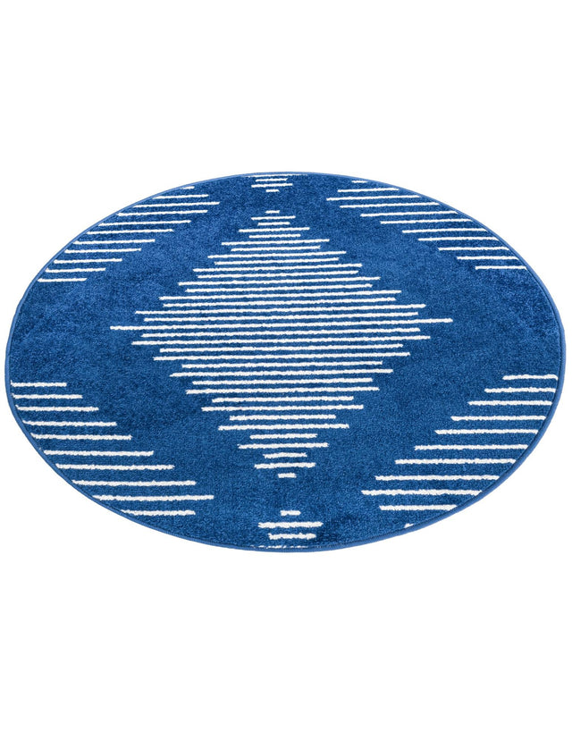 Navy Blue 3' 1 x 3' 1 Kai Round Area Rug Easy Clean 100% Polypropylene With Cotton Backing Modern Geometric Carpet for Living, Dining, Office, Bedroom for Sale at Rug Engine
