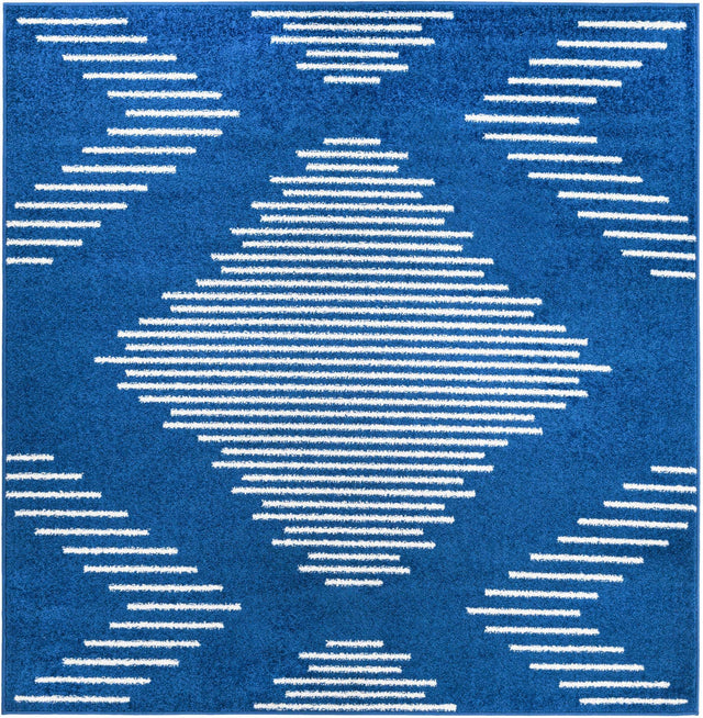 Navy Blue 5' 3 x 5' 3 Kai Square Area Rug Easy Clean 100% Polypropylene With Cotton Backing Modern Geometric Carpet for Living, Dining, Office, Bedroom for Sale at Rug Engine