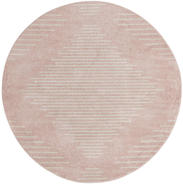 Pink 7' 10 x 7' 10 Kai Round Area Rug Easy Clean 100% Polypropylene With Cotton Backing Modern Geometric Carpet for Living, Dining, Office, Bedroom for Sale at Rug Engine
