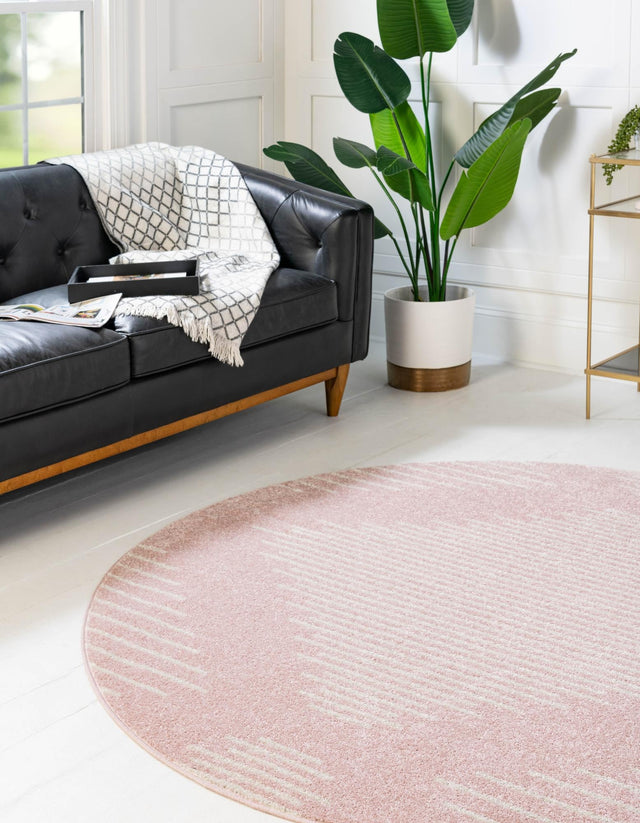Pink 10' x 10' Kai Round Area Rug Easy Clean 100% Polypropylene With Cotton Backing Modern Geometric Carpet for Living, Dining, Office, Bedroom for Sale at Rug Engine