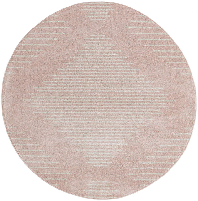 Pink 6' 1 x 6' 1 Kai Round Area Rug Easy Clean 100% Polypropylene With Cotton Backing Modern Geometric Carpet for Living, Dining, Office, Bedroom for Sale at Rug Engine