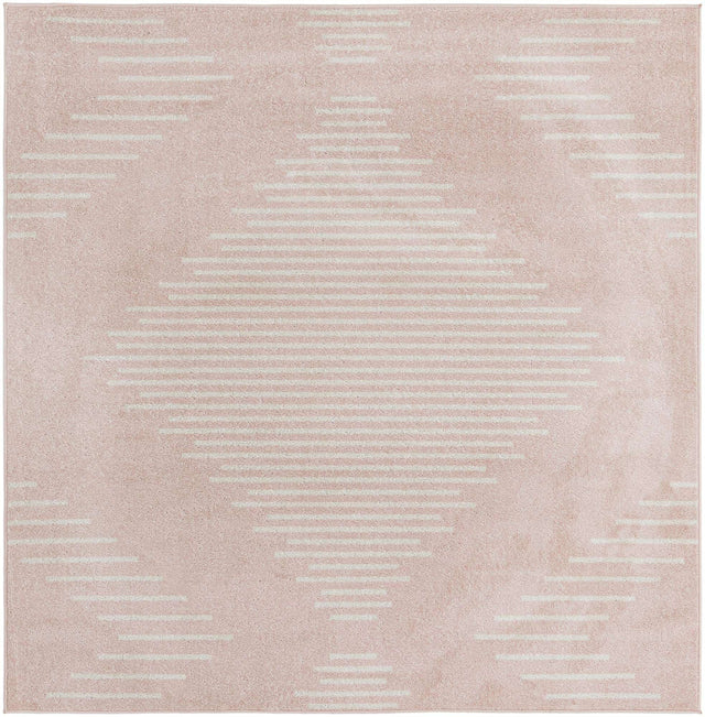 Pink 7' 1 x 7' 1 Kai Square Area Rug Easy Clean 100% Polypropylene With Cotton Backing Modern Geometric Carpet for Living, Dining, Office, Bedroom for Sale at Rug Engine