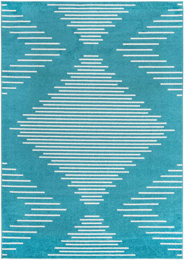 Turquoise 7' 1 x 10' Kai Rectangle Area Rug Easy Clean 100% Polypropylene With Cotton Backing Modern Geometric Carpet for Living, Dining, Office, Bedroom for Sale at Rug Engine