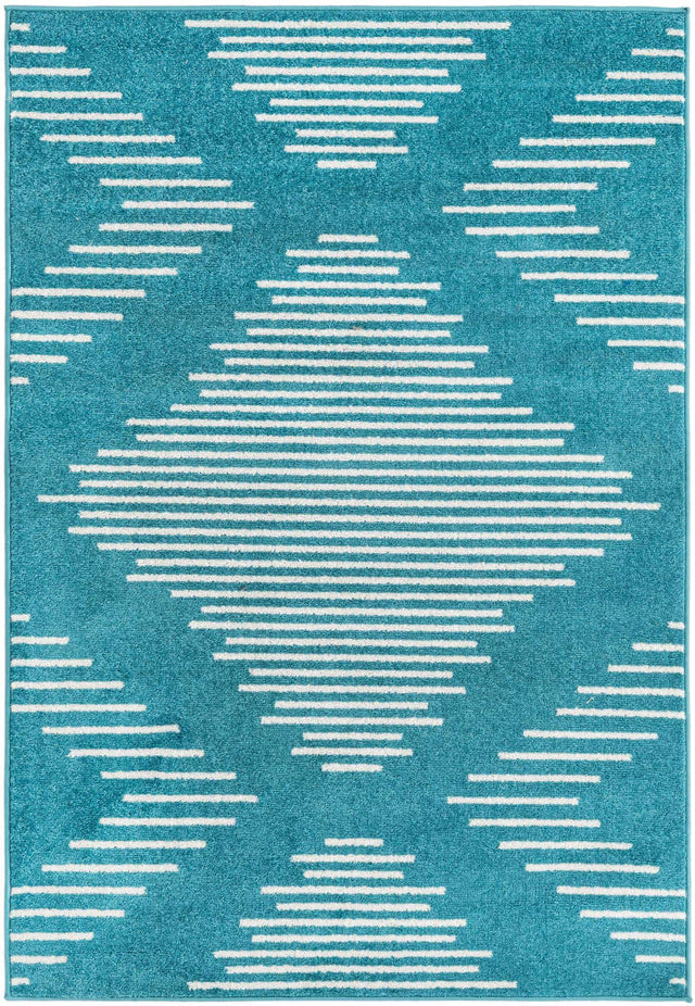 Turquoise 4' 1 x 6' 1 Kai Rectangle Area Rug Easy Clean 100% Polypropylene With Cotton Backing Modern Geometric Carpet for Living, Dining, Office, Bedroom for Sale at Rug Engine