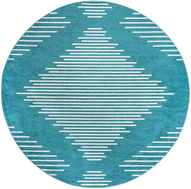 Turquoise 10' x 10' Kai Round Area Rug Easy Clean 100% Polypropylene With Cotton Backing Modern Geometric Carpet for Living, Dining, Office, Bedroom for Sale at Rug Engine