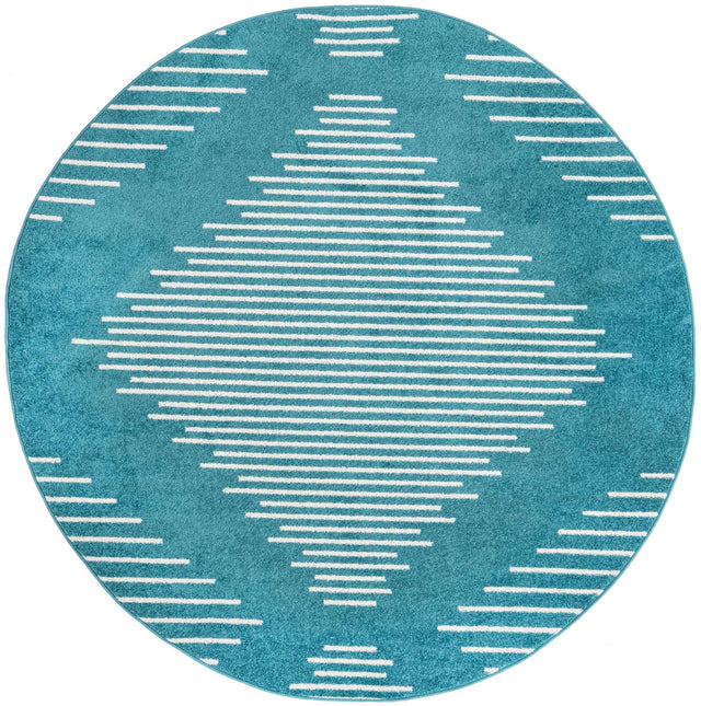 Turquoise 2' x 7' 10 Kai Round Area Rug Easy Clean 100% Polypropylene With Cotton Backing Modern Geometric Carpet for Living, Dining, Office, Bedroom for Sale at Rug Engine