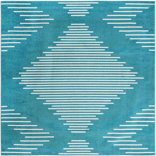 Turquoise 10' x 10' Kai Square Area Rug Easy Clean 100% Polypropylene With Cotton Backing Modern Geometric Carpet for Living, Dining, Office, Bedroom for Sale at Rug Engine