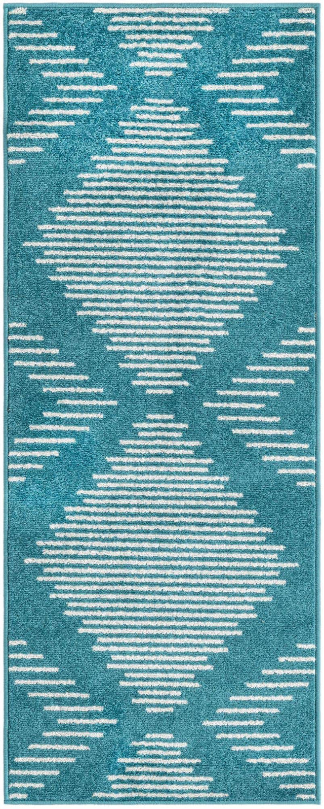 Turquoise 2' x 5' 3 Kai Runner Area Rug Easy Clean 100% Polypropylene With Cotton Backing Modern Geometric Carpet for Living, Dining, Office, Bedroom for Sale at Rug Engine