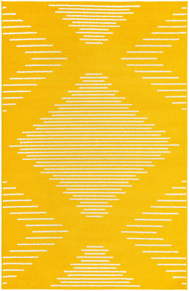 Yellow 5' 3 x 8' Kai Rectangle Area Rug Easy Clean 100% Polypropylene With Cotton Backing Modern Geometric Carpet for Living, Dining, Office, Bedroom for Sale at Rug Engine