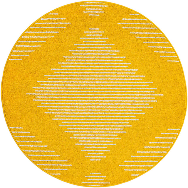 Yellow 4' 1 x 4' 1 Kai Round Area Rug Easy Clean 100% Polypropylene With Cotton Backing Modern Geometric Carpet for Living, Dining, Office, Bedroom for Sale at Rug Engine