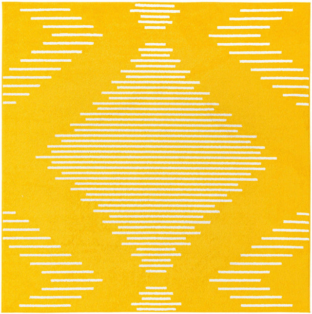 Yellow 7' 1 x 7' 1 Kai Square Area Rug Easy Clean 100% Polypropylene With Cotton Backing Modern Geometric Carpet for Living, Dining, Office, Bedroom for Sale at Rug Engine