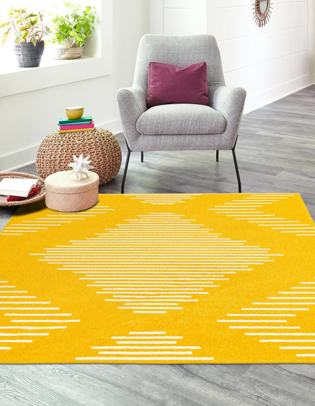 Yellow 7' 1 x 7' 1 Kai Square Area Rug Easy Clean 100% Polypropylene With Cotton Backing Modern Geometric Carpet for Living, Dining, Office, Bedroom for Sale at Rug Engine