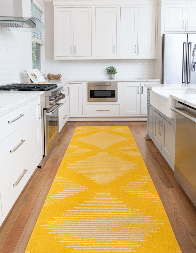 Yellow 2' x 5' 3 Kai Runner Area Rug Easy Clean 100% Polypropylene With Cotton Backing Modern Geometric Carpet for Living, Dining, Office, Bedroom for Sale at Rug Engine