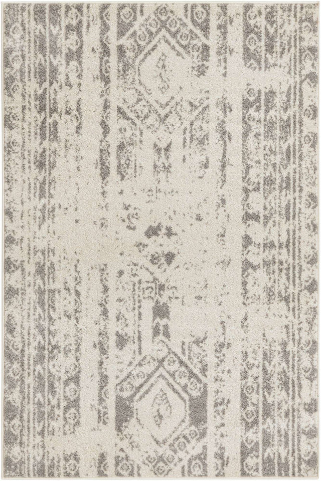 Ivory and Gray 4' 1 x 6' 1 Lennon Rectangle Area Rug 100% Polypropylene Vintage Distressed Look Modern Contemporary Carpet for Home Decor for Sale at Rug Engine