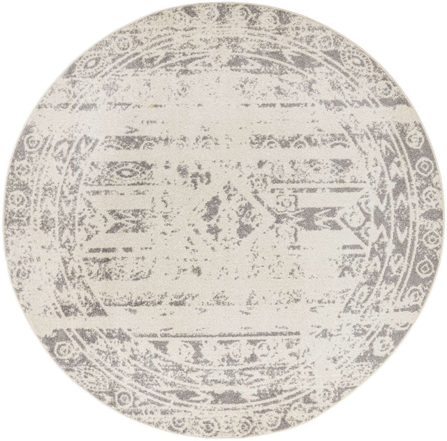 Ivory and Gray 2' x 7' 10 Lennon Round Area Rug 100% Polypropylene Vintage Distressed Look Modern Contemporary Carpet for Home Decor for Sale at Rug Engine