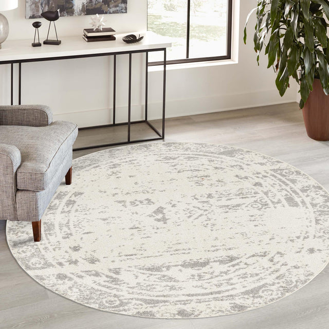 Ivory and Gray 2' x 7' 10 Lennon Round Area Rug 100% Polypropylene Vintage Distressed Look Modern Contemporary Carpet for Home Decor for Sale at Rug Engine