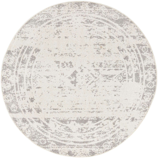 Ivory and Gray 6' 1 x 6' 1 Lennon Round Area Rug 100% Polypropylene Vintage Distressed Look Modern Contemporary Carpet for Home Decor for Sale at Rug Engine