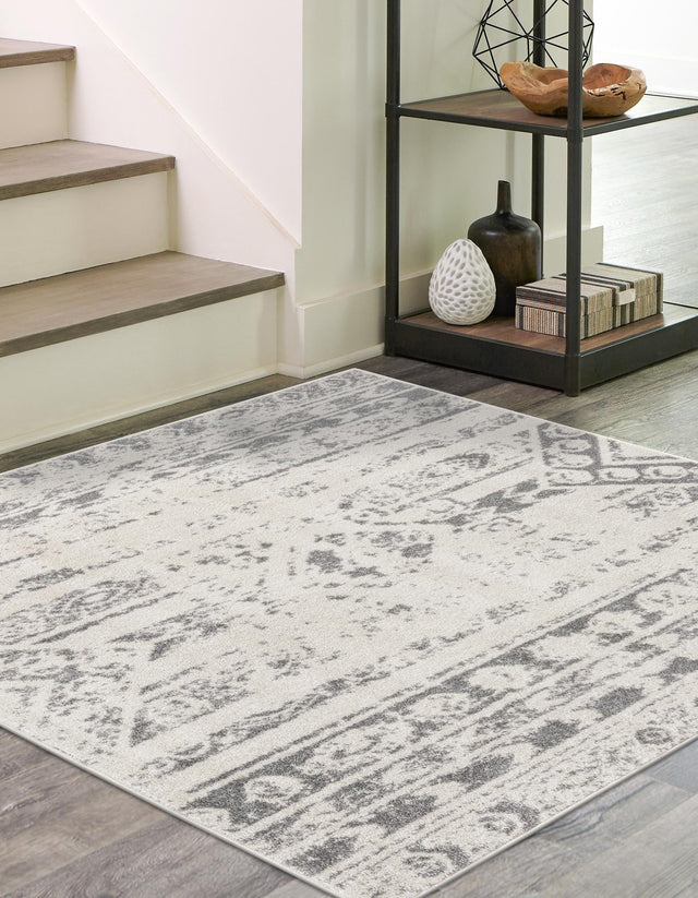 Ivory and Gray 10' x 10' Lennon Square Area Rug 100% Polypropylene Vintage Distressed Look Modern Contemporary Carpet for Home Decor for Sale at Rug Engine