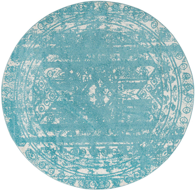 Light Blue 10' x 10' Lennon Round Area Rug 100% Polypropylene Vintage Distressed Look Modern Contemporary Carpet for Home Decor for Sale at Rug Engine