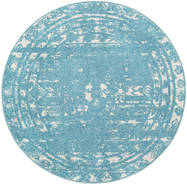 Light Blue 4' 1 x 4' 1 Lennon Round Area Rug 100% Polypropylene Vintage Distressed Look Modern Contemporary Carpet for Home Decor for Sale at Rug Engine