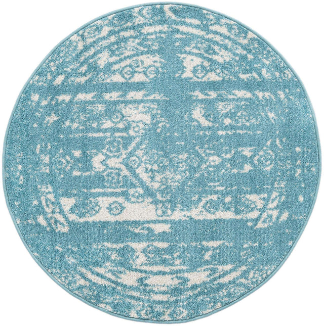 Light Blue 3' 1 x 3' 1 Lennon Round Area Rug 100% Polypropylene Vintage Distressed Look Modern Contemporary Carpet for Home Decor for Sale at Rug Engine