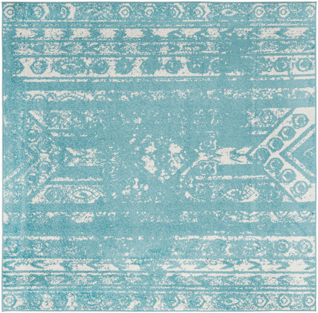 Light Blue 7' 1 x 7' 1 Lennon Square Area Rug 100% Polypropylene Vintage Distressed Look Modern Contemporary Carpet for Home Decor for Sale at Rug Engine