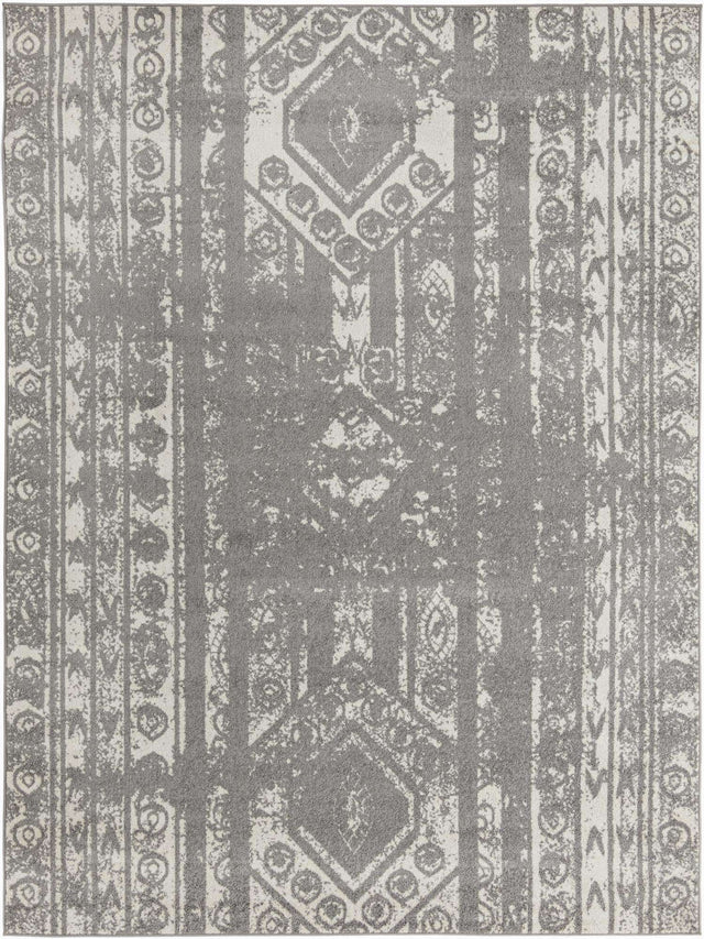 Gray and Ivory 9' x 12' Lennon Rectangle Area Rug 100% Polypropylene Vintage Distressed Look Modern Contemporary Carpet for Home Decor for Sale at Rug Engine
